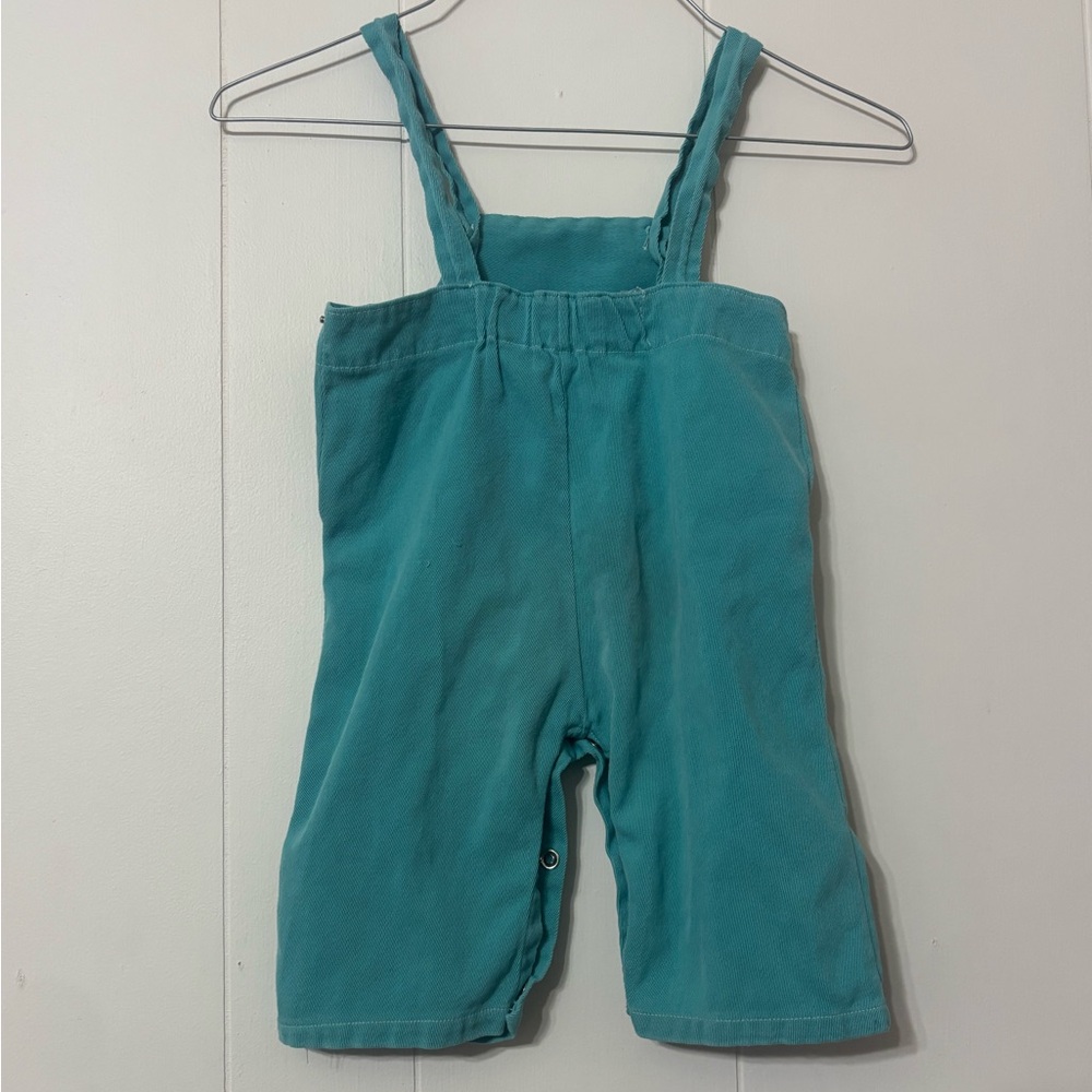 Vintage Teal Kids Overalls with Puppy Embroidery on Knees - Picture 2 of 5